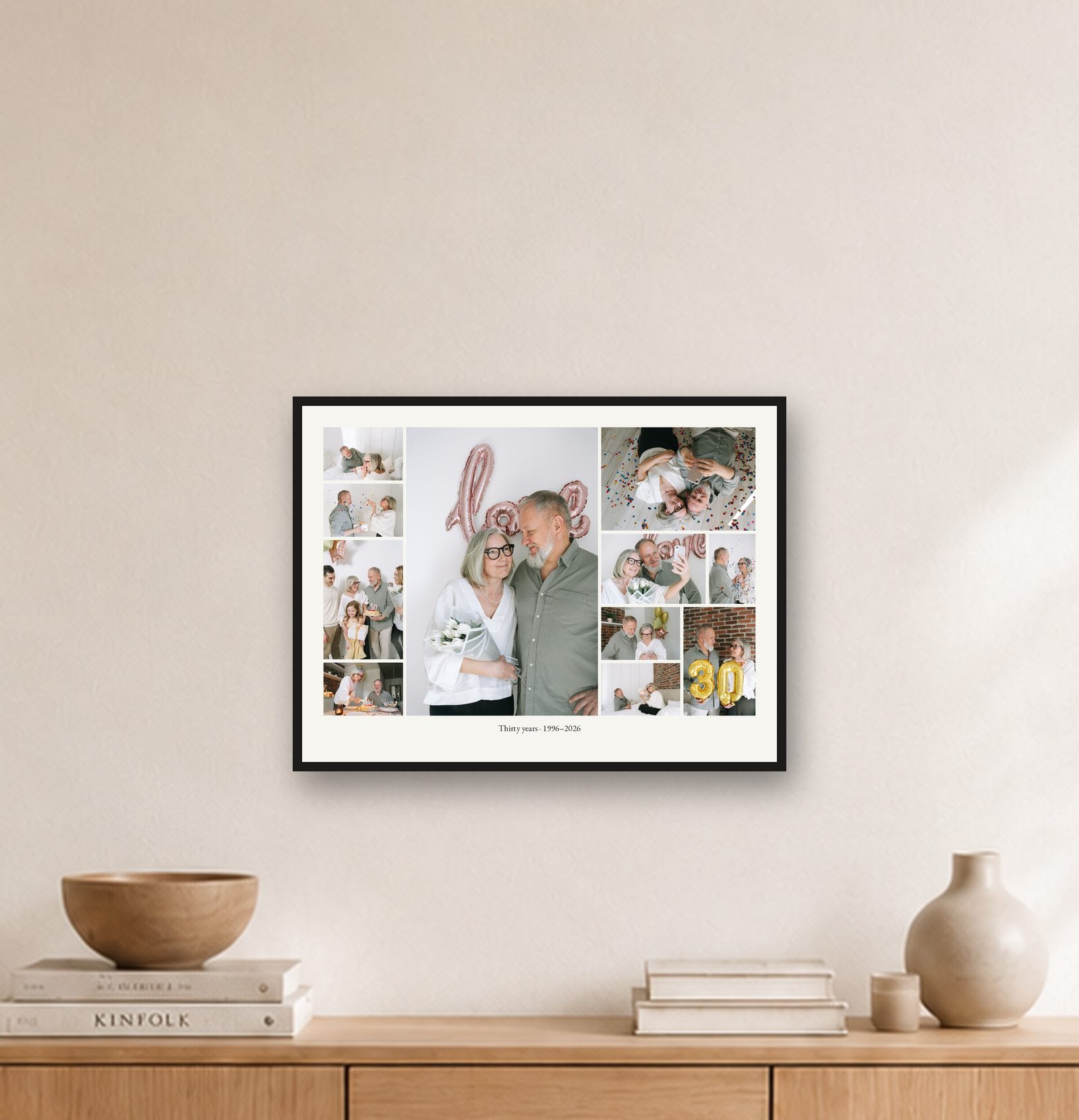 A 60×45 cm Story Collage print on a living-room wall