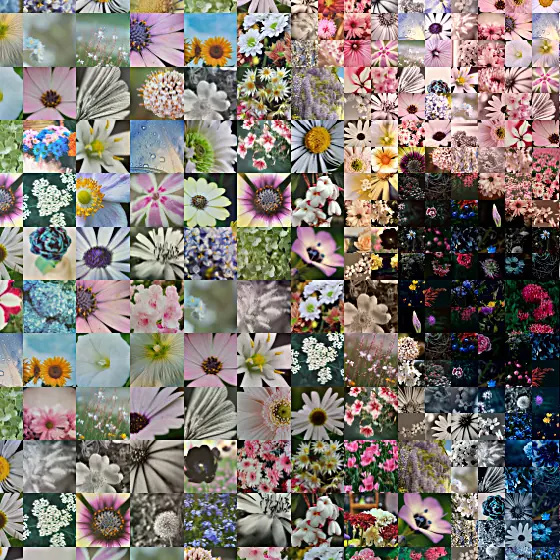 Tiles in the background up close: each tile is a separate flower photo