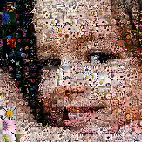 Tiles on the face up close: smaller tiles, each a separate flower photo