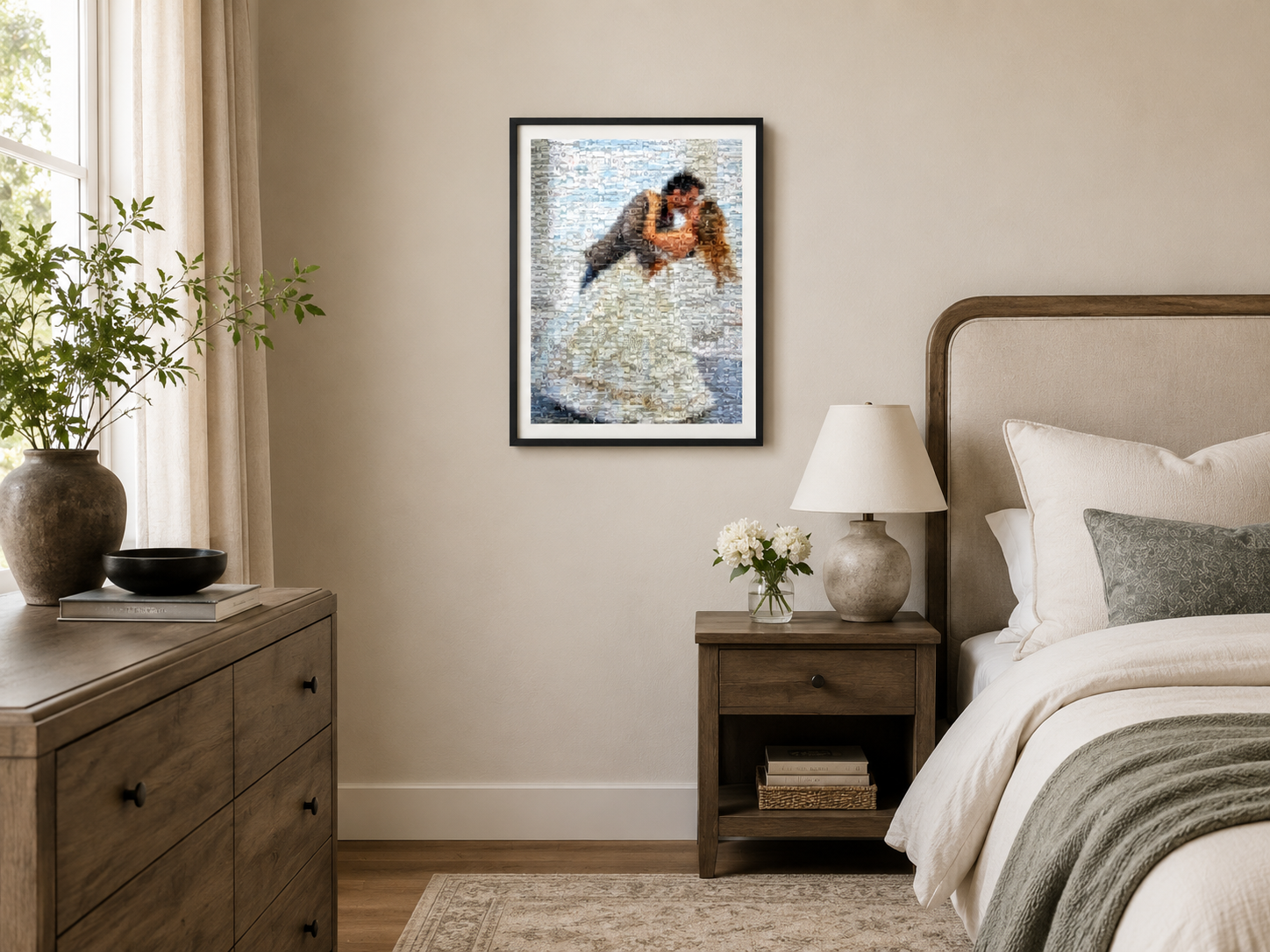 Photo mosaic in bedroom